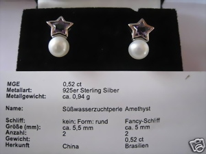 Ohrstecker mit Perle und Amethyststern